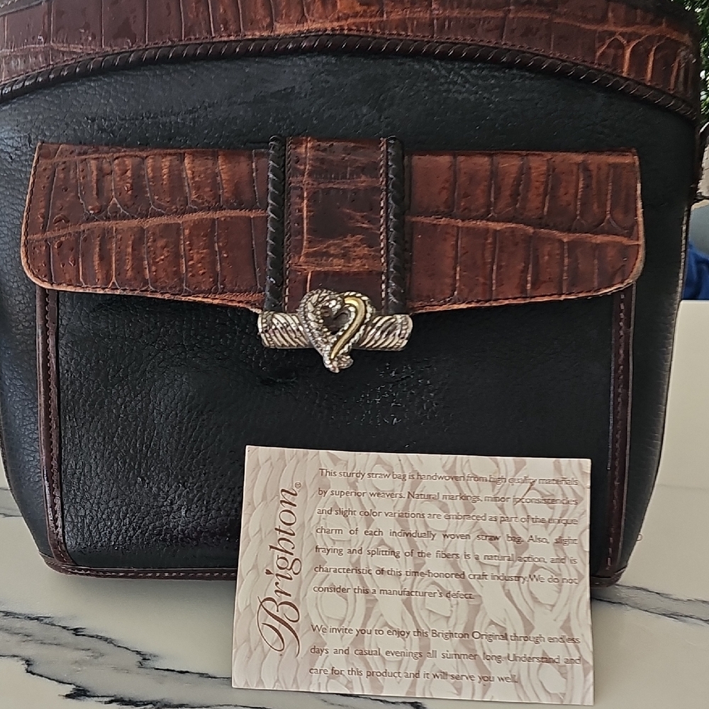 Brighton Black and Brown Croc-Embossed Leather Bag